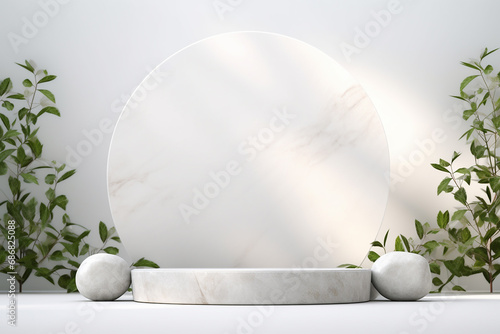 Eternal Simplicity 3D Render Empty Space Product Display Polygonal White Marble Crafted Stone Podium Created with Generative AI Tools