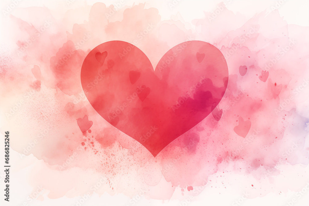 An abstract watercolor heart blending different shades of red and pink, postcard, Valentine’s Day, watercolor style, with copy space