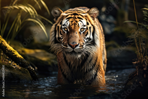 Portrait of a tiger in its natural habitat.