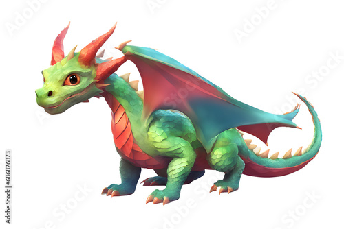 Dragon illustration, white Background, Green Dragon, colorfull Dragon © Abde