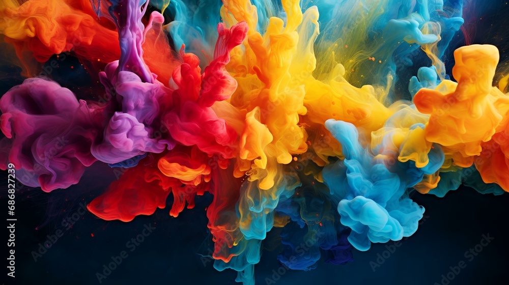Colorful ink in water on a black background. Abstract background.