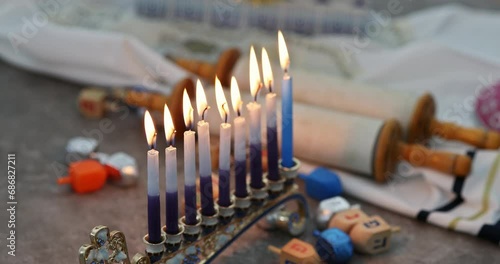 Hanukkiah Menorah as symbol of Jewish holiday Hanukkah photo