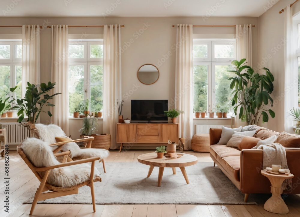 Fototapeta premium Modern scandinavian living room design Ai generated