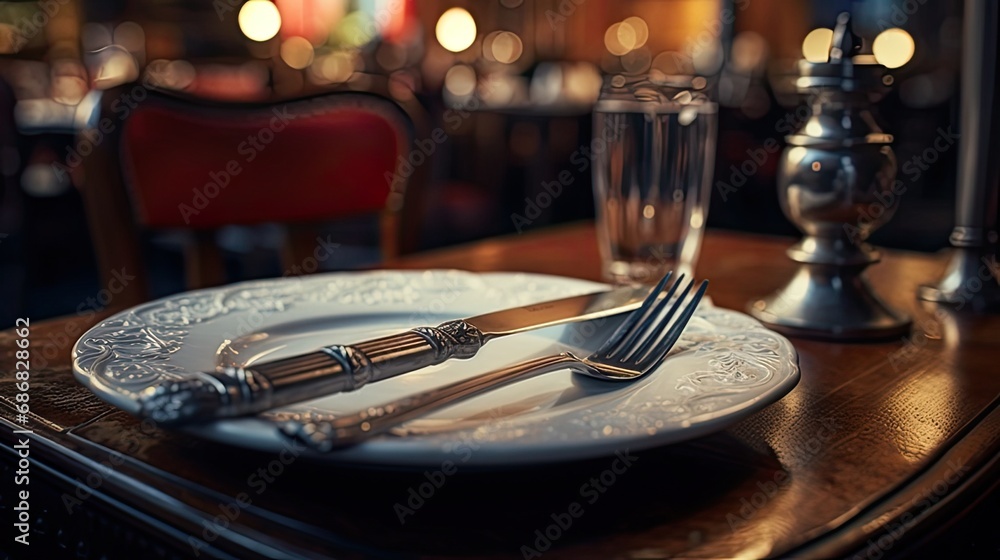 Serving a table with food, attention is drawn to specific elements such as salad or cutlery Serving a table with food, attention is drawn to specific elements such as salad or cutlery