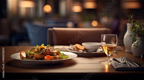 Serving a table with food, attention is drawn to specific elements such as salad or cutlery