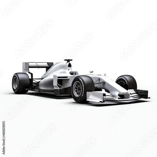 a white race car with black wheels