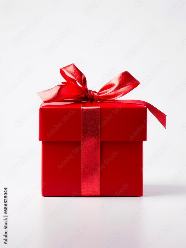 Obraz premium Red gift box on white background.