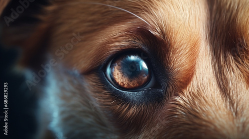 A macro photo of a dog's eye