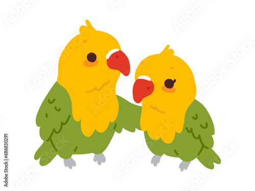 Vector illustration cute cartoon doodle lovebirds couple for greeting card,sticker,icon