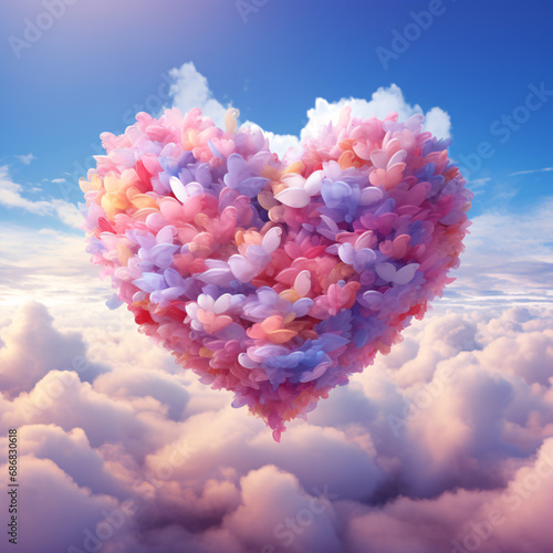 The image colorful heart-shaped clouds expressing themselves in the shape heart is truly stunning and impressive. This beauty and innovative mark amazes creates feeling imagination in those who see it photo