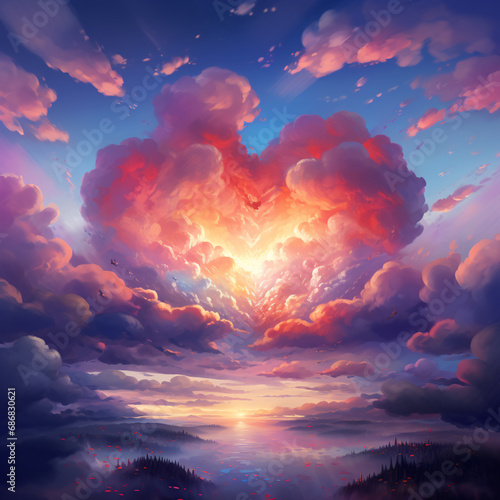 The image colorful heart-shaped clouds expressing themselves in the shape heart is truly stunning and impressive. This beauty and innovative mark amazes creates feeling imagination in those who see it photo