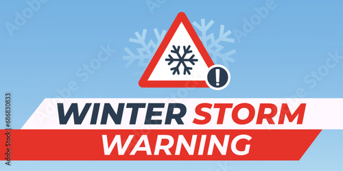 Winter season alert. Storm and blizzard warning. Warning triangle sign with snowflake icon. Vector illustration. photo