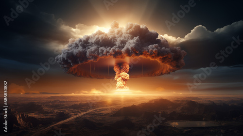 Nuclear Explosion. Mushroom cloud. Atomic bomb blast. Nuclear war.