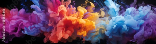 Plumes of multicolored smoke entangling and disentangling.