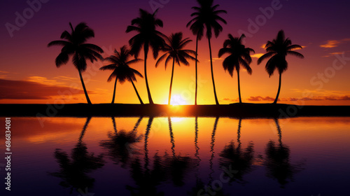 Silhouette of palm trees. Beautiful sunset against the backdrop of a tropical sea beach for travel while on vacation © Igor Dudchak