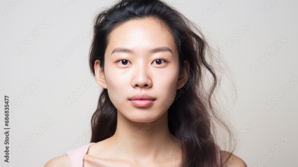 A closeup reveals the natural beauty of an Asian woman, imperfections and all. A closeup reveals the natural beauty of an Asian woman, imperfections and all.