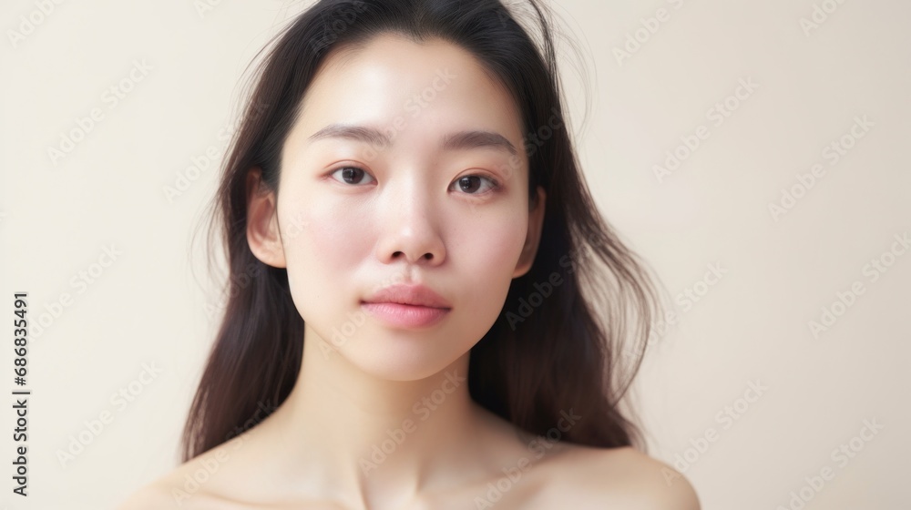 Imperfect skin adds character and uniqueness to the closeup portrait of an Asian woman. Imperfect skin adds character and uniqueness to the closeup portrait of an Asian woman.