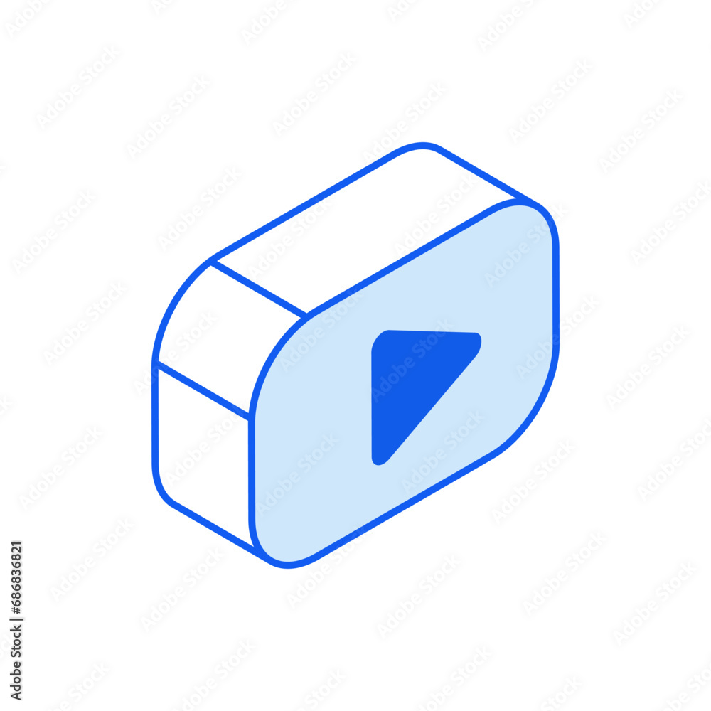 Isometric icon in outline. Modern flat vector Illustration. Box with play music or video symbol. Social media marketing icon. Isometric icon in outline. Modern flat vector Illustration. Box with play music or video symbol. Social media marketing icon.
