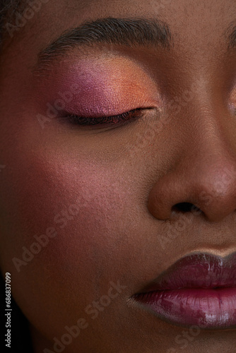Portrait of African woman  closed eye  close-up  made up