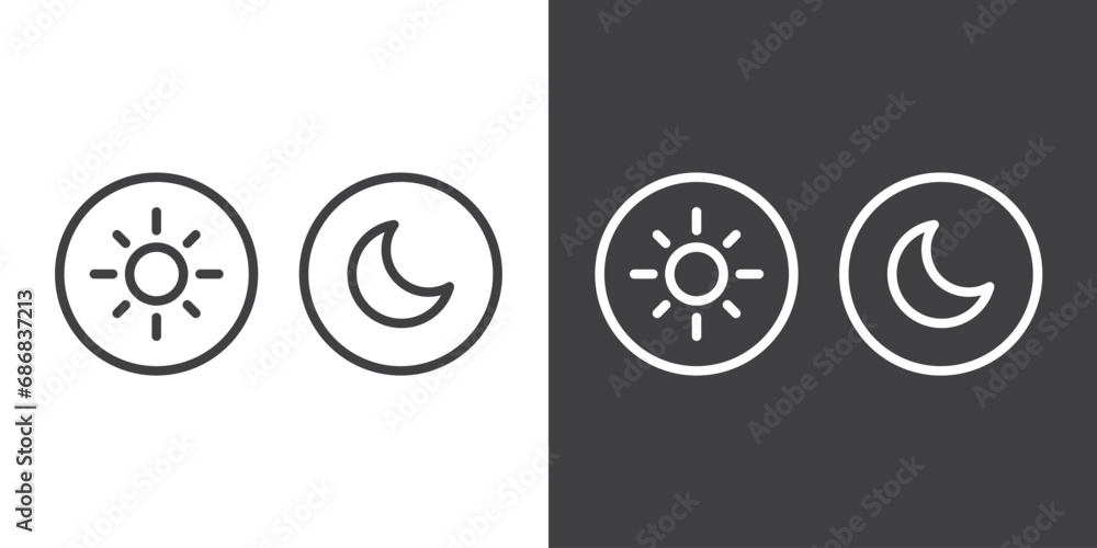 Icon line of Day and night, dark and light modes icon vector. Screen brightness and contrast level control icons. Dark mode switch. Vector Illustration - obrazy, fototapety, plakaty 