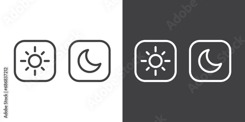 Simple Day and night, dark and light modes icon vector. Screen brightness and contrast level control icons. Dark mode switch. Vector Illustration