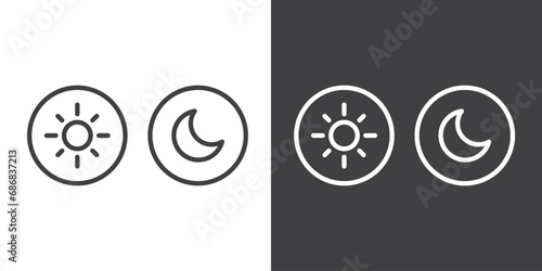 Icon line of Day and night, dark and light modes icon vector. Screen brightness and contrast level control icons. Dark mode switch. Vector Illustration photo