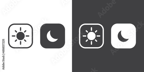Flat icon of Screens mode, Day and night, dark and light modes icon vector. Screen brightness and contrast level control icons. Dark mode switch. Vector Illustration