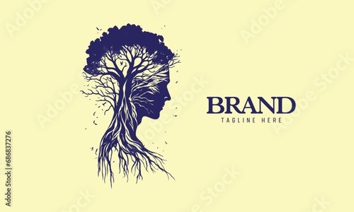 Psychology logo using tree and human head suitable for mental health services