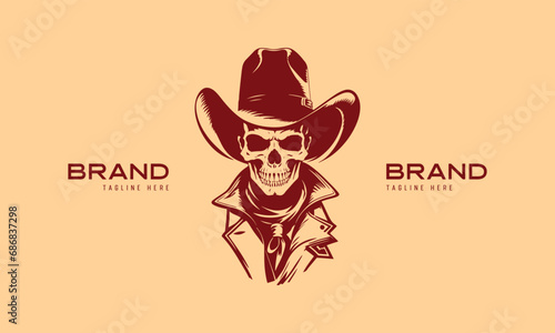 A skull wearing hat and jacket detailed illustrated logo