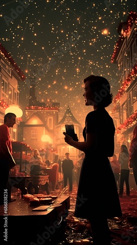Classic Christmas Xmas Holiday Photo of Family, Christmas Tree, Christmas Lights, and more 