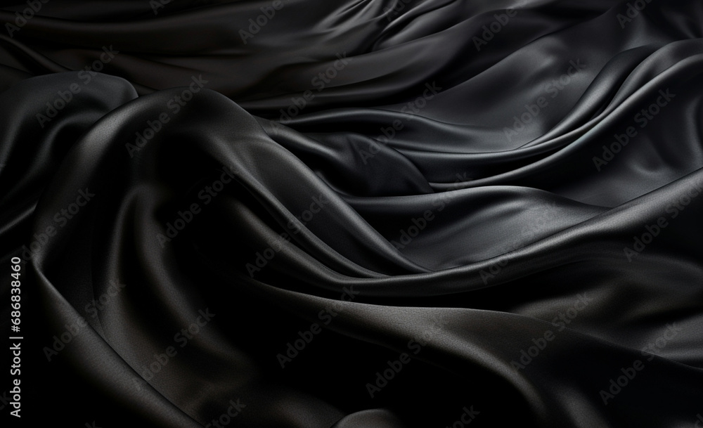 black silk fabric, The depth of the black blends with the artistic drape.