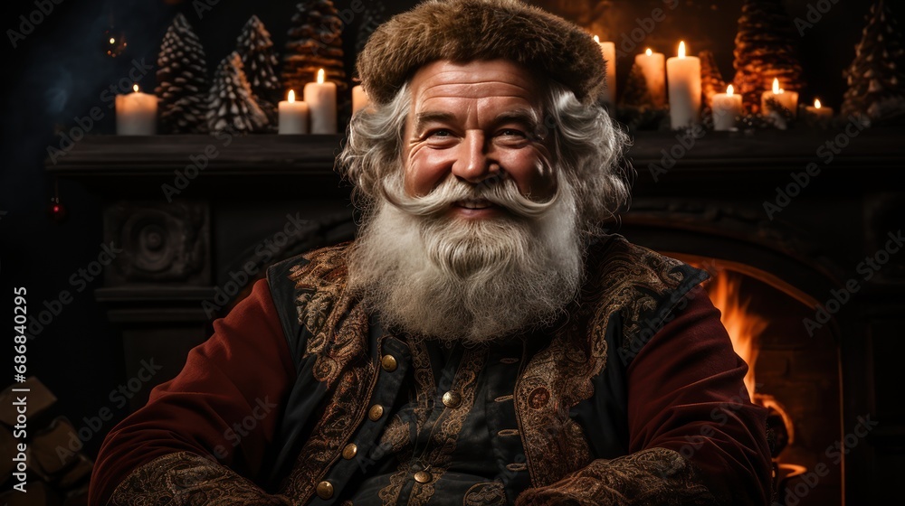 Santa Claus in his house next to the fireplace resting in armchair. Santa Claus in his house next to the fireplace resting in armchair.