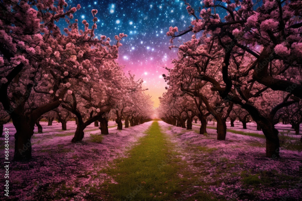 Starry Night in a Blooming Orchard