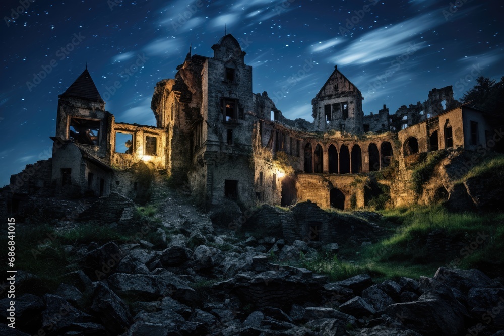 Starry Night over an Abandoned Castle