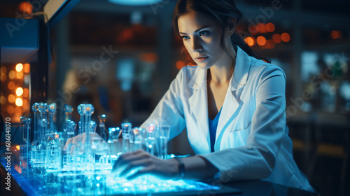 woman in STEM, young professional woman scientist, doctor, researcher, working in a science lab doing tests and studies, headshot photograph of woman