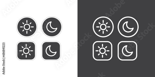 Flat icon Light and Dark mode buttons vector icons set. Light and dark mode. 