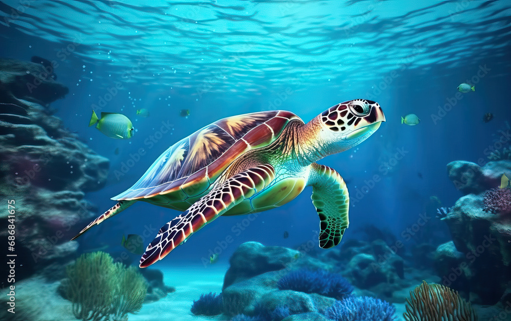 Fototapeta premium Sea Turtle Underwater - A Captivating Glimpse into Waterlife Wonders