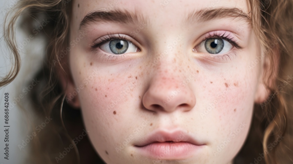 Imperfect skin and genuine expression in a closeup studio portrait. Imperfect skin and genuine expression in a closeup studio portrait.