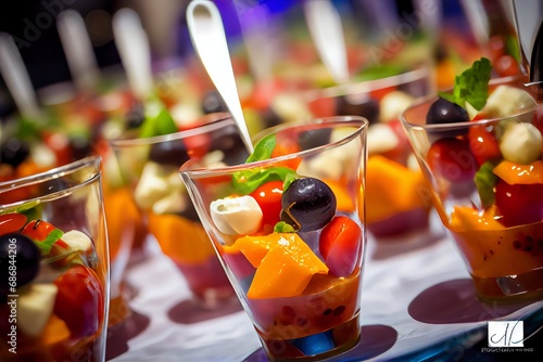 Wholesome snacks as canapes and mini portions in catering, emphasizing healthy eating and dietary choices. The image showcases a selection of nutritious and appetizing options for mindful consumption.