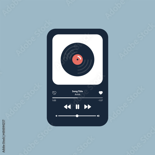 Vector illustration music player, mockup. Music application. UI. UX. User interface, user experience. Application for music on your phone.