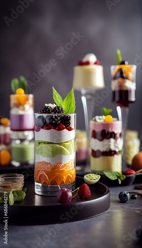 Wholesome snacks as canapes and mini portions in catering  emphasizing healthy eating and dietary choices. The image showcases a selection of nutritious and appetizing options for mindful consumption.