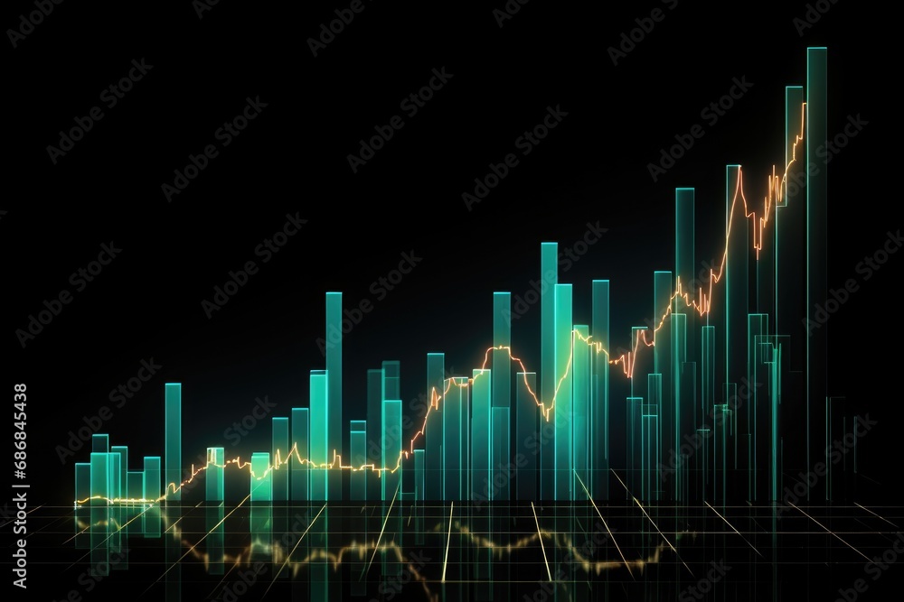 Growth charts and diagrams against a night city background - obrazy, fototapety, plakaty 
