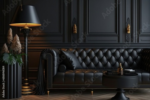 Luxury black leather sofa in classic interior © Олег Фадеев