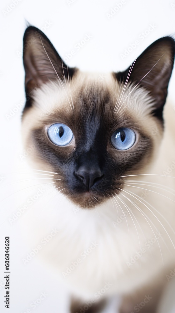 A close up of a cat with blue eyes