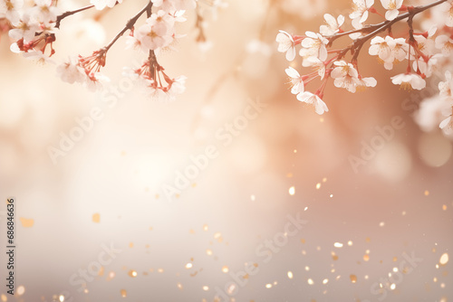 Abstract pink glitter light blurred background with bokeh and sakura. Backdrop for Woman day  Wedding  Spring event  Valentine  holiday. Card or invitation