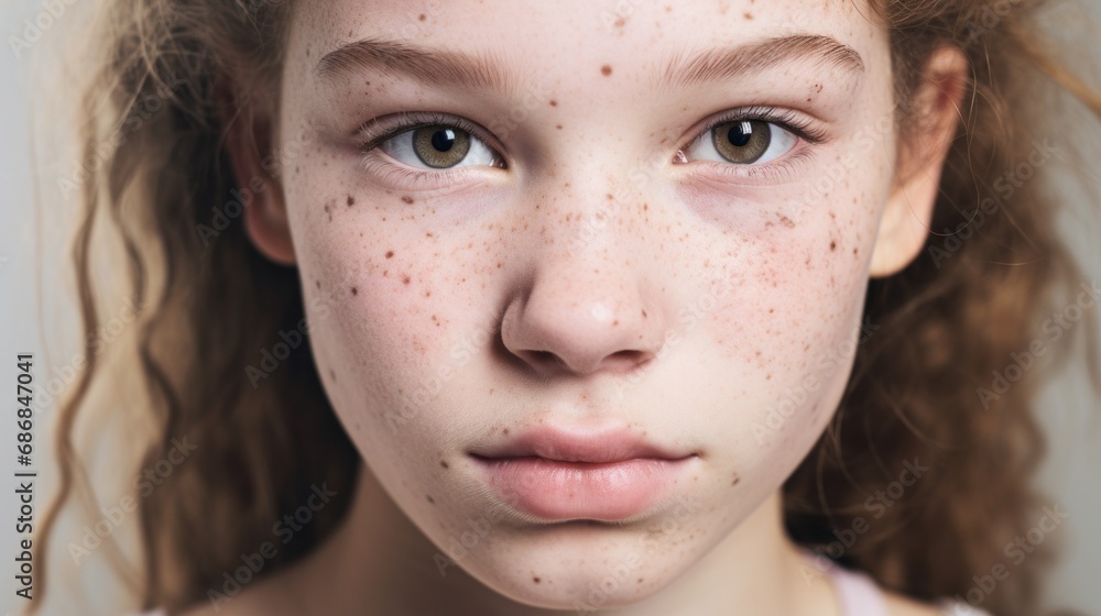 Portrait of a teen girl confidently facing the camera with flawed skin. Portrait of a teen girl confidently facing the camera with flawed skin.