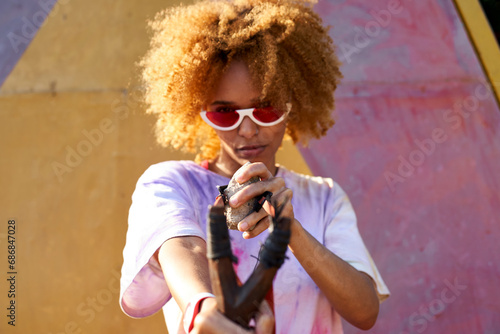 Portrait of woman with a sling photo