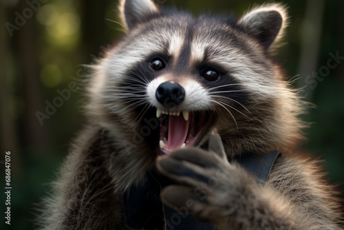 Cute funny prankster raccoon close-up