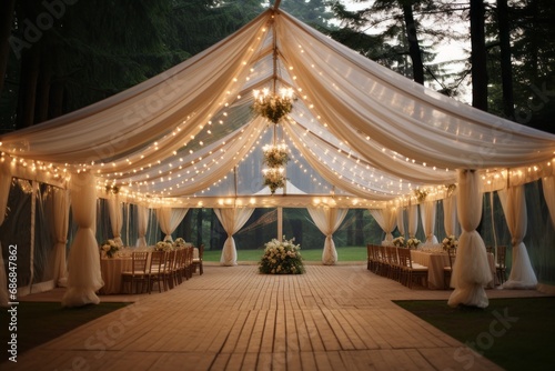 Outdoor wedding tent decorated with flowers, outdoor wedding photo