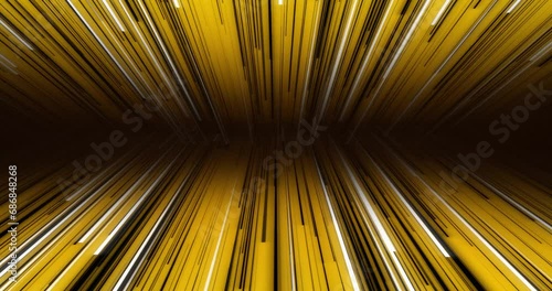 Background of orange yellow black and white neon bright lines moving from bottom down to up creating a horizontal dark shadow line in the center. Stream of glowing fast moving lines.